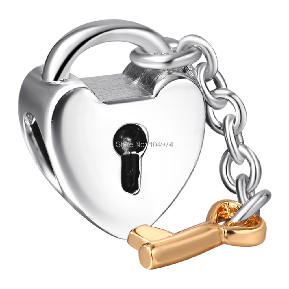 Wholesale-Heart-Lock-Gold-Key-Charm-925-Sterling-Silver-European ...