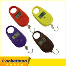 25 kg x 5 g Mini electrónico Digital con gancho de equipaje escala del bolsillo escala LCD Portable peso que pesa la escala amarillo / púrpura