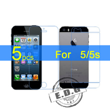 5pcs Gloss Ultra Clear LCD Screen Protector Film Cover For Apple iphone 5 5G 5s front+back Film + cloth
