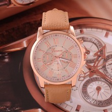 Luxury gold Geneva Women s watch Geneva PU Leather Analog Quartz dress Watches Beige Reloj clock