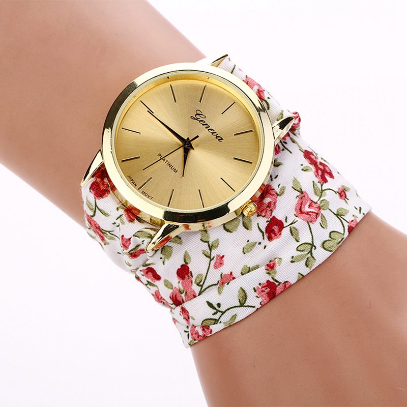 Hot New brand luxury geneva watch women Fabric Analog Quartz Bracelet Dress Wrist Watch White Pink