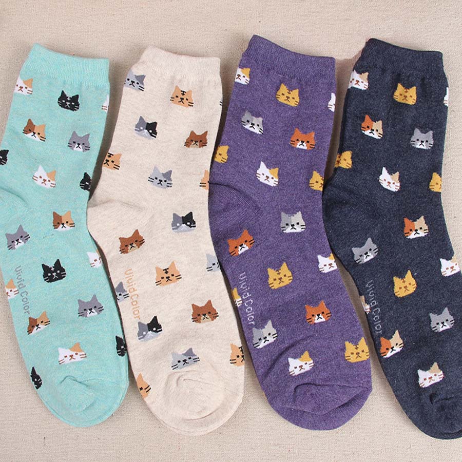 [COAPLACOOL] 5 цветов Осень Новый носки Животных мультфильм cat прекрасный для женщин хлопчатобумажные носки