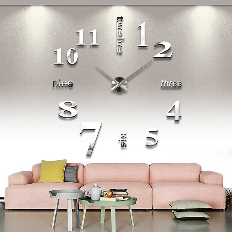 2016 new arrival Quartz clocks fashion watches 3d real big wall clock rushed mirror sticker diy