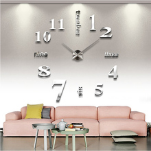 2015 new arrival Quartz clocks fashion watches 3d real big wall clock rushed mirror sticker diy living room decor free shipping