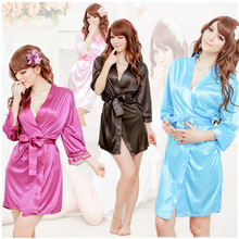 N17 Hot Sexy Lingerie Satin Black Kimono Intimate Sleepwear Robe Sexy Night Gown Bathrobes sleepwear evening dress housekeeper