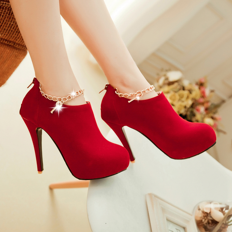 New Fashion Women Pumps Sexy Round Toe Thin High Heels Shoes Woman Autumn Winter Zipper Flock