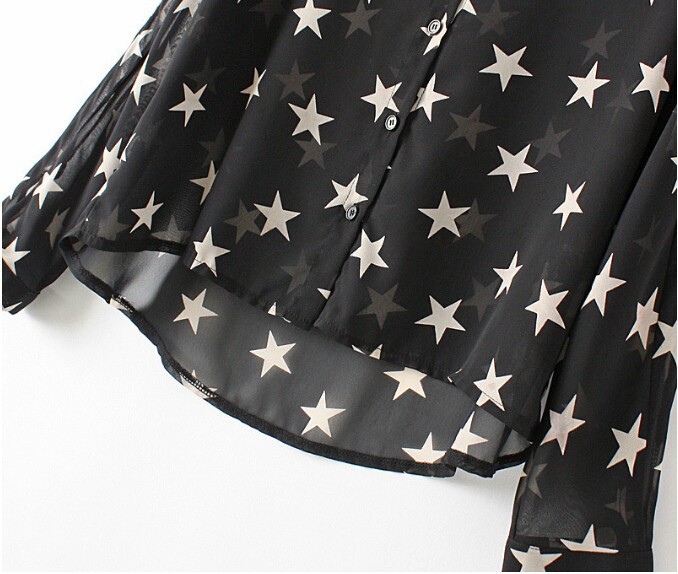 2015 summer women\'s o-neck T-shirt covered in new five-pointed star printed blouse free shipping perspective (7)
