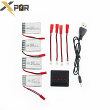 MJX X800 Lipo 3.7v 750mah battery JST plug 4pcs batteries with USB charger and cable for MJX X400 X300C rc drone parts
