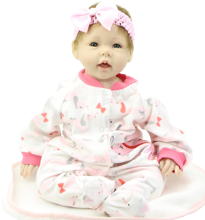 22 Inch NPK Doll Realistic Reborn Baby Doll Silicone Baby Girl Doll  Handmade Baby Reborn Wearing Sweet Bow Handwear