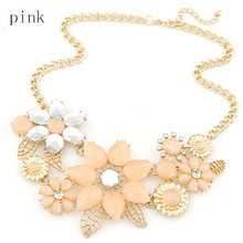 Fashion Womens Pink Flower Jewelry Choker Bib Statement Collar Chain Pendant Necklace
