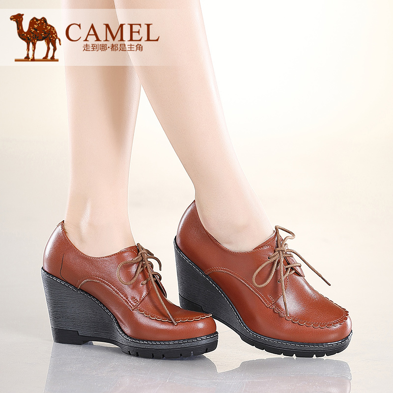 Camel camel for shoes 2014 autumn comfortable all-match round toe sheepskin wedges shoes women's belt
