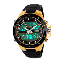 New 2014 men sports watch Quartz LED Dual Movt Day/Date Design Round Dial Steel watch Fashion Colorful Light military watches
