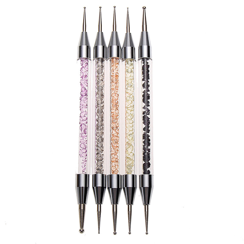 Free Shipping 5 Pcs Crystal 2 Way Nail Art Painting Drawing Brush Pen Dotting Tool