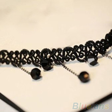 Women Black Beads Pendant Crystal Bib Chain Jewelry Collar Choker Necklace 1PYL 3SZS