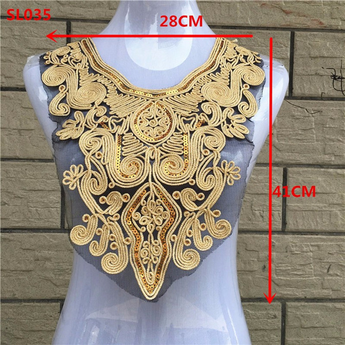 Description Picture 6 of item1pcs Gold collar Silver Craft Venise Sequins Floral Embroidered Applique Trim Decorated Lace Neckline Collars Sewing Accessories