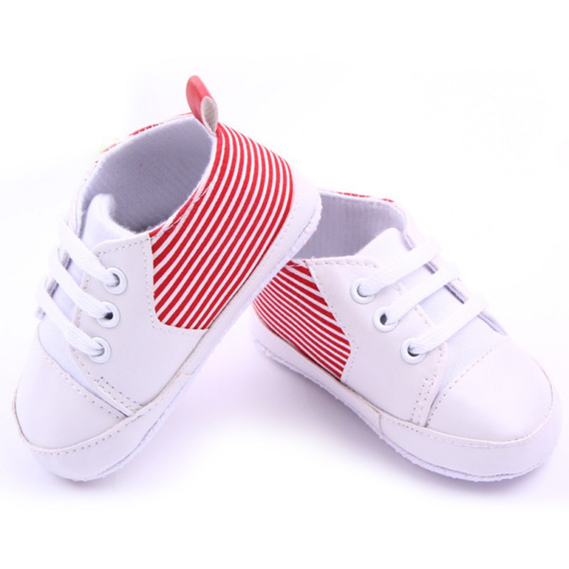 New Hot Newborn Baby Girl Soft Sole Shoelace Shoes Child Boys Lace-Up Striped Sneaker First Walker
