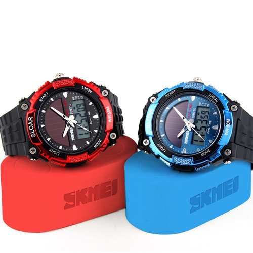 2015 New Solar Power LED Digital Electronic Watch Men Sport Watches 5ATM Waterproof Casual Dress Military