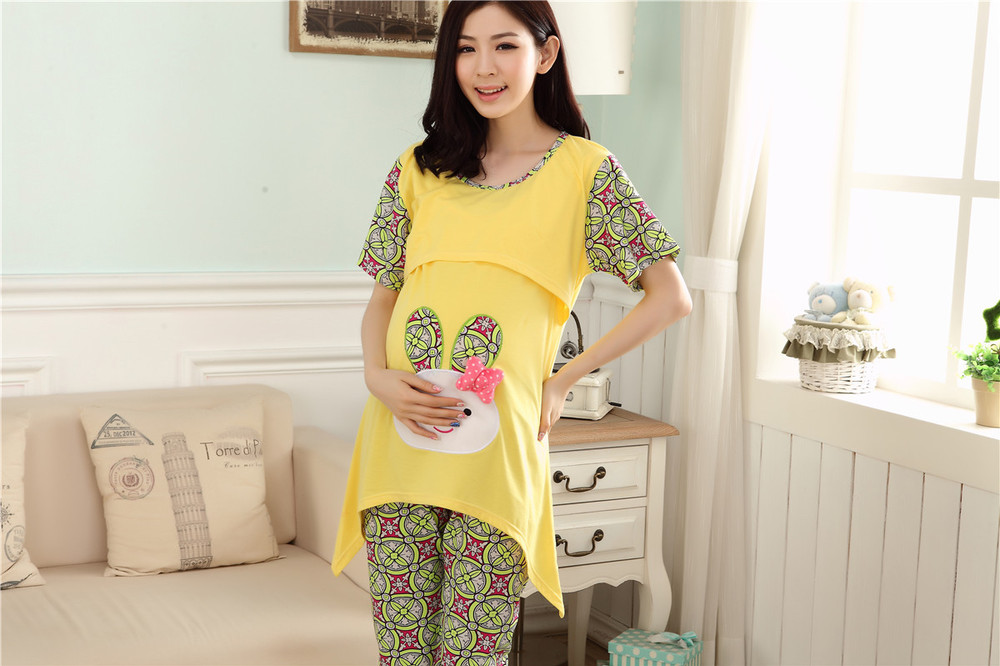 Lovely Rabbit clothes for pregnant women maternity nursing japamas nightwear lactation clothes breastfeeding top for pregnancy 5