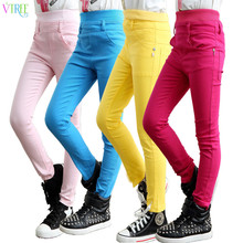 2016 spring girls casual pants candy color jeans for girls children’s cotton stretch trousers teenager monster hight clothes