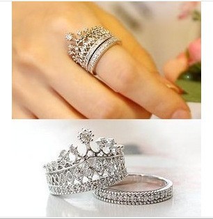 2015 New Fashion Crystal Rhinestone Crown Ring For Women Cute Elegant Luxury CZ Diamond Party Engagement