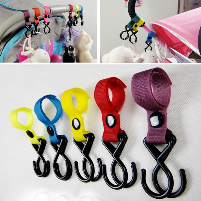Quality-New-Colorful-Baby-Stroller-Pram-Pushchair-Hanger-Hanging-2-Hooks-Strap-free-shipping
