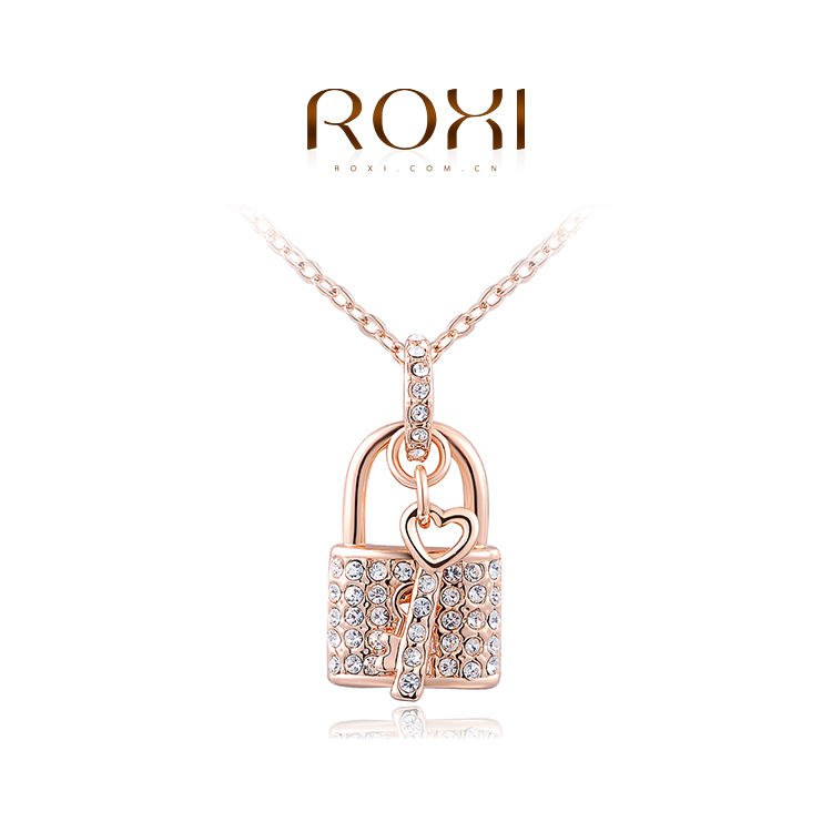 Fashion Austrian Crystal Lock and Key Pendant Necklace Gold Plated ROXI Gift Jewelry