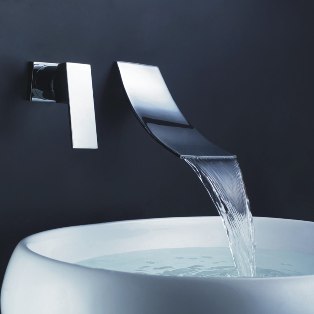 Modernes bad zubehör chrome messing streuen wasserfall verbreiteten wandhalterung zeitgenössische waschbecken wasserhahn waschen tapchina