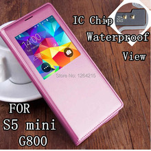 Back Battery housing Cover View Window Flip Leather Case Cases For Samsung Galaxy S5 Mini G800 Sleep Wake Function With Chip