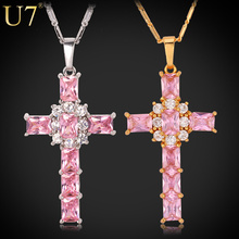 18K Real Gold Plated New Fashion Jewelry Gift 2 Colors Top Quality Zirconia Cross Necklaces & Pendants Women/ Men Jewelry P364