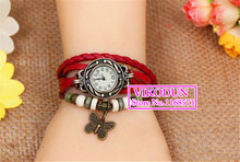 Promoción! Watch Vintage largo correa de cuero Casual relojes Bowknot cristal de reloj del vestido para mujer de bronce del cuarzo relojes envío gratis