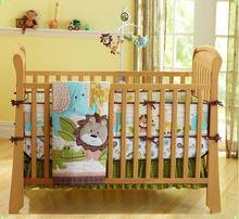 Promotion! 7PCS embroidered Baby Cot Bedding Set Baby cradle cot bedding set cunas ,include(bumper+duvet+bed cover+bed skirt)