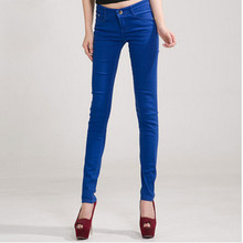 New 2016 Fashion Women Candy Colors Mid Waist Pencil Pants Spring Autumn Sexy Fit Jeans Plus