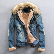 2015 New Design Man Winter Thicken Plus Velvet Vintage Denim Jacket Fur Collar Jeans Jackets Keep Warm Overcoat Men S-XXXL