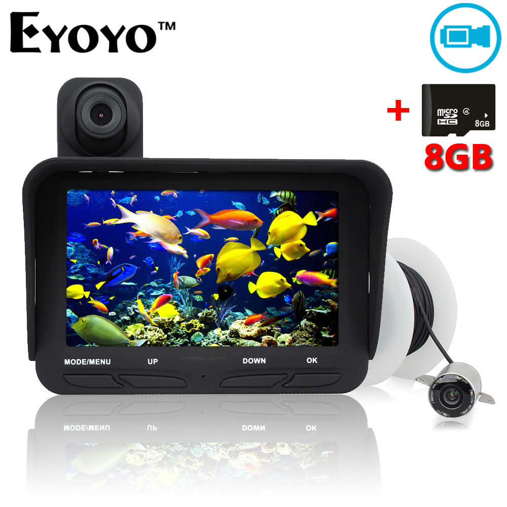 Free Shipping!Eyoyo 20m Fish Finder DVR Video Recorder 6 Infrared LED Underwater Fishing Camera+Overwater Cam+Free 8GB TF Card