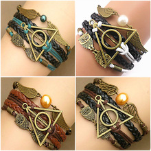 Harry Multilayer Braided Bracelets Vintage Owl Deathly Hallows wings Infinity Bracelet Bangle Gryffindor Slytherin