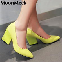 2016 new arrive big size 34-43 fashion comfortable shoes woman high heels square heels pointed toe wedding shoes women pumps