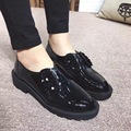 2017 New Arrival Flat Shoes Patent Leather Shallow Mouth Black Shoes for Ladies Round Toe Fashion
