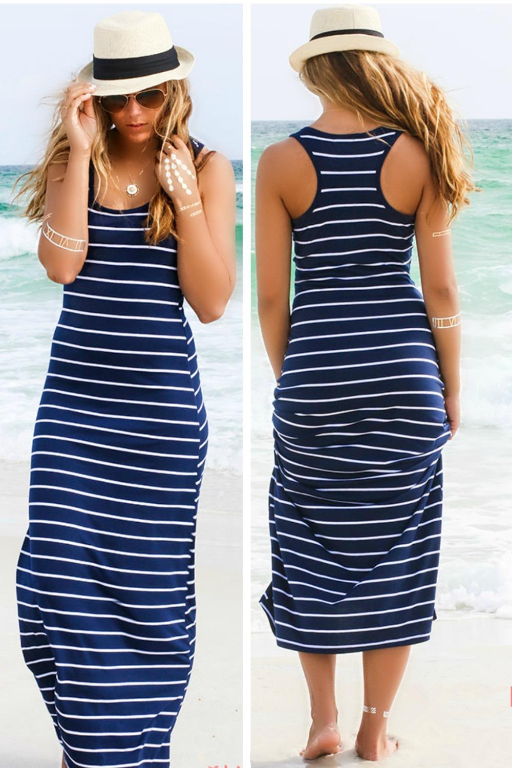 New Sexy Fashion Sleeveless Striped Casual Party B...
