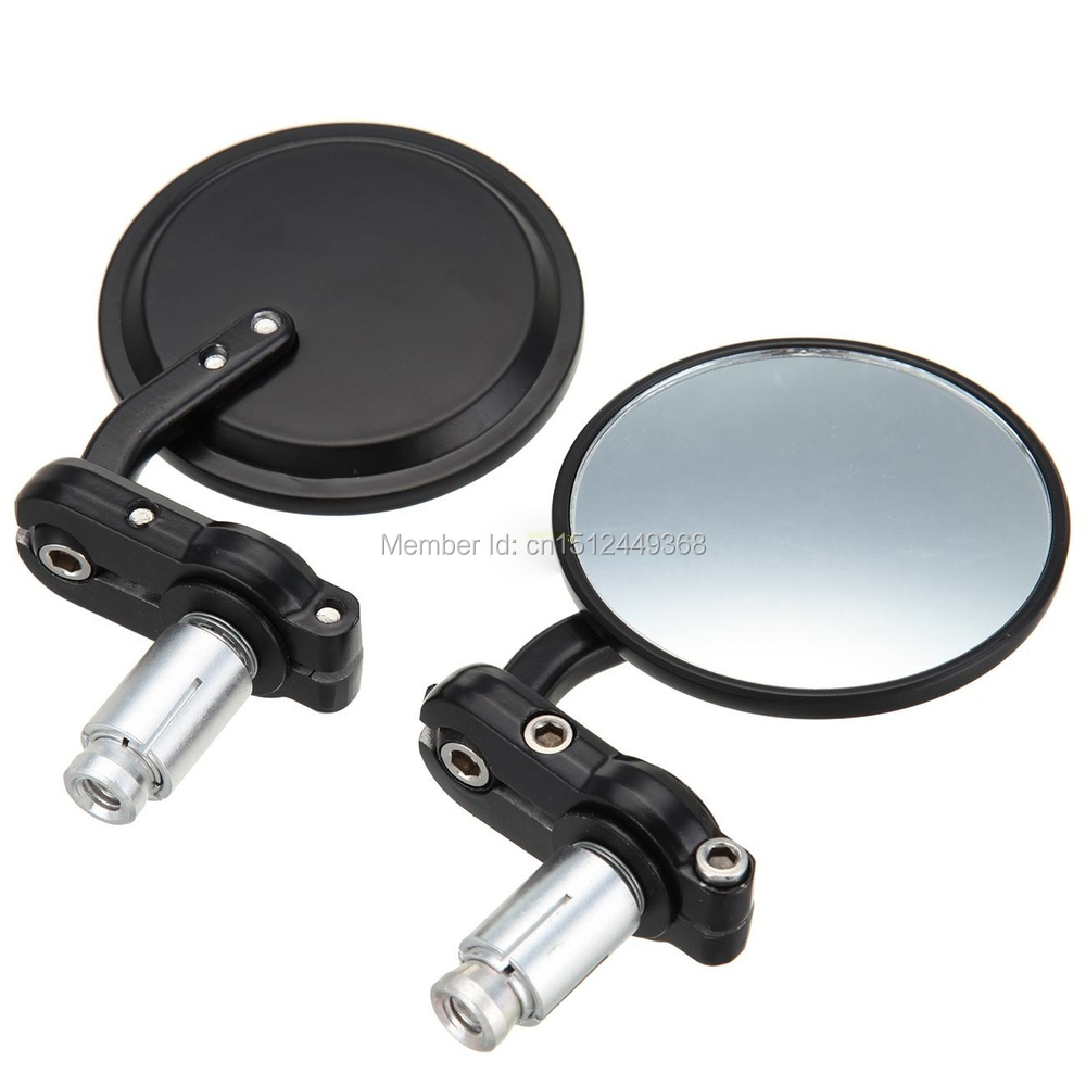MOTORCYCLE 3 ROUND BLACK 7-8 HANDLE BAR END MIRRORS CAFE RACER BOBBER CLUBMAN 4