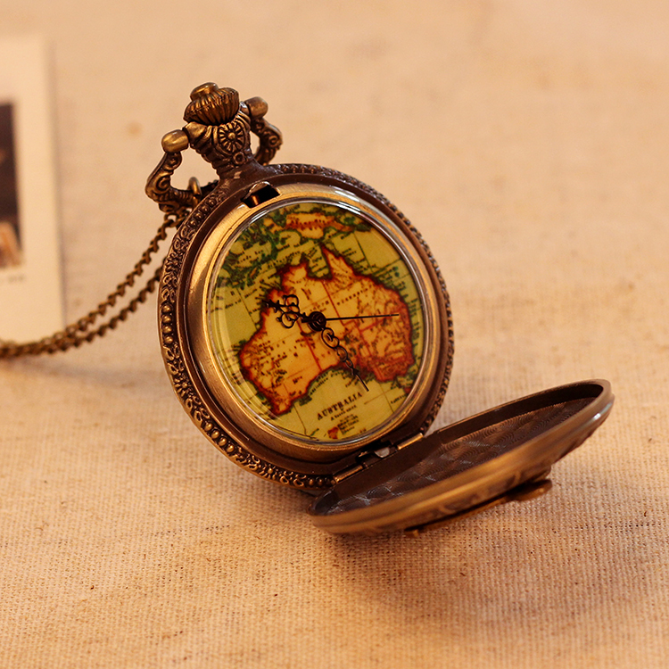Ancient Rome Compass Pattern Quartz Analog Vintage Antique Map Pocket Watches Clock Mens Hot Gift 78cm