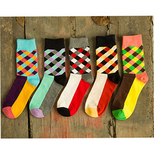 New Brand Happy socks British Style Plaid Socks Gradient Color High Quality Men’s Cotton argyle Socks Free Shipping