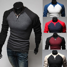 Free Shipping! Fashion Brand Mens Clothing Long Sleeve T shirt Baseball Sport Casual Men TShirt O-neck Contrast-Color Undershirt