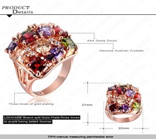 Colourful Crystal Ring 18K Rose Gold Plate Women Rings Decoration Jewelry 22 21mm Ri HQ0284