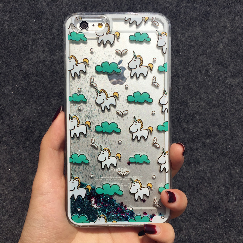 New Dynamic Liquid Glitter Quicksand Bling Luxury Cartoon Unicorn Hard Phone Case Back Cover For iPhone