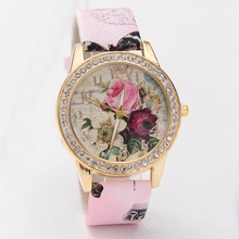 2015 New Fashion GENEVA Rose Flower Watches Women Dress Watch stylish women casual watch Quartz Watch