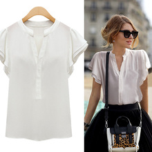 New 2016 Fashion Summer Wome Ladies Short Sleeve Chiffon Blouses blusas mujer Tops Office Shirts White Blouse chemise femme Z1
