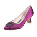Comfortable med hoof heel satin pointed toe with square rhinestone brooch evening dress shoes wedding party