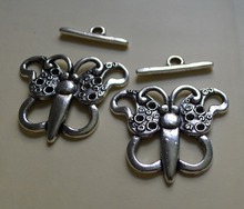 Free shipping Ot Buckle Butterfly Retro Tibetan Silver Alloy Spacer Loose Jewelry Accessories Ring 32X38mm Stick 7X27mm 2Pcs
