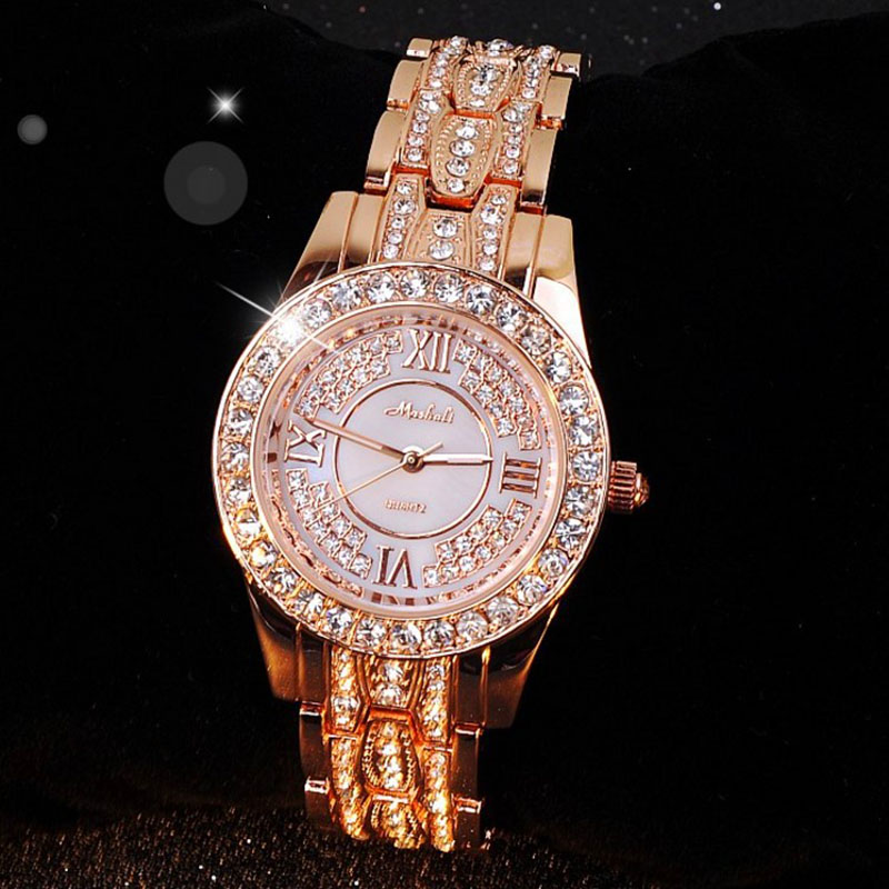 2016 Fashion Brand Luxury Crystal Rhinestone Rose Gold Watches Women Dress Quartz Watch Watreproof Ladies Clock Relogio Feminino