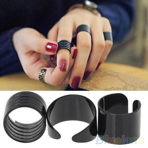 3Pcs New Fashion Ring Set Black Stack Plain Above Knuckle Ring Band Midi Rings 1QO6